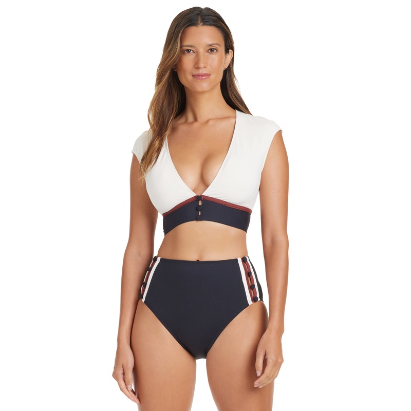 Button Down Cap Sleeve Crop Top