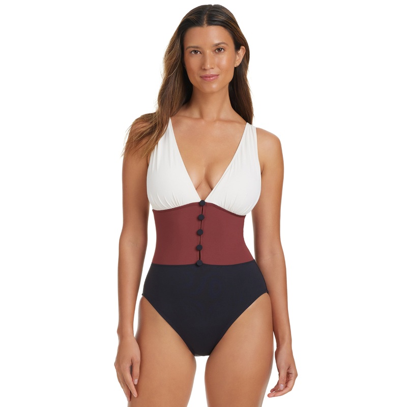 Button Down One Piece Swimsuit