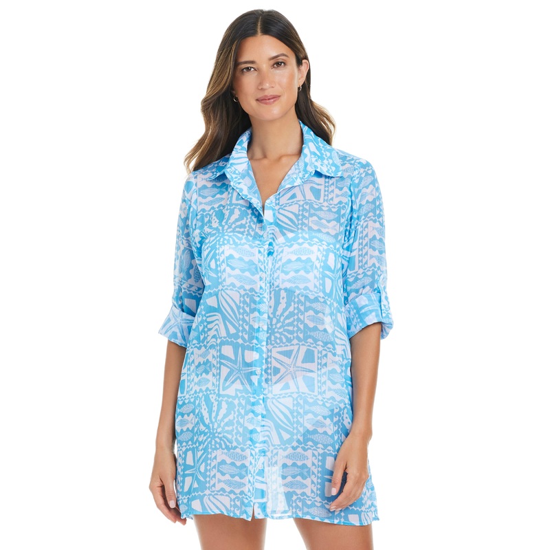 Catch Of The Day Chiffon Button Down Cover Up