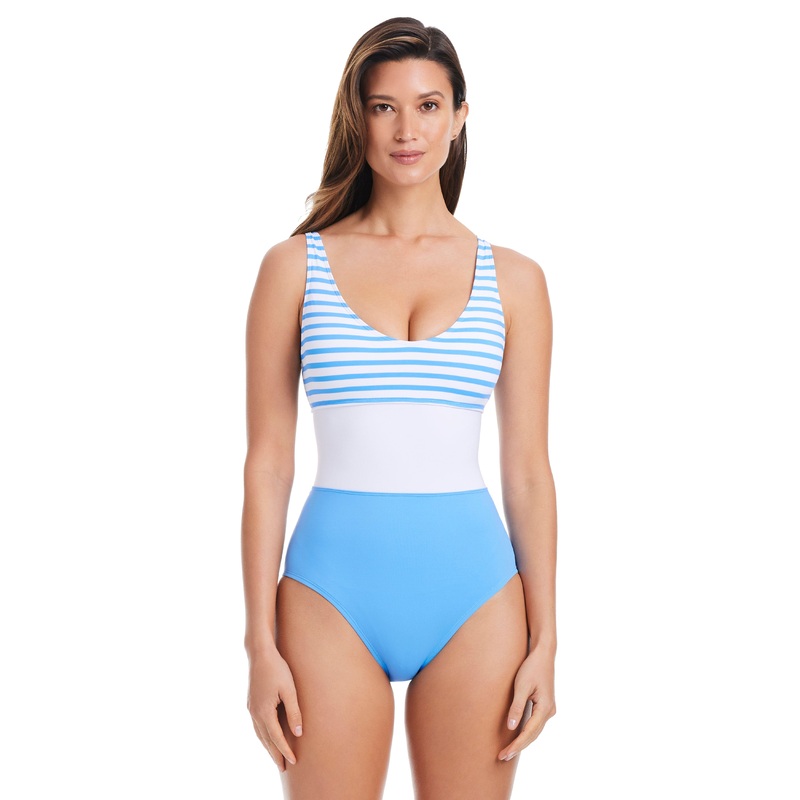 EXCLUSIVE! Smooth Operator V Neck One Piece Swimsuit in Lavoir Bleu