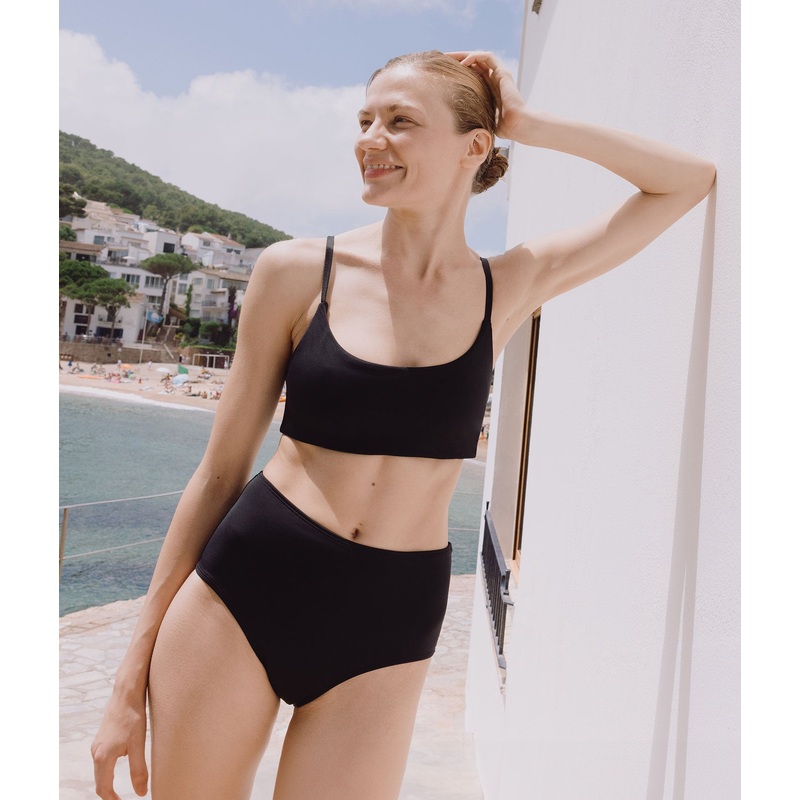 The High Waist Bikini Bottom – Eco Nylon – Black