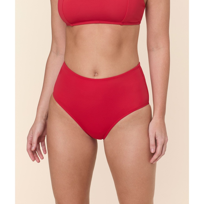 The High Waist Bikini Bottom – Eco Nylon – Cherry Red