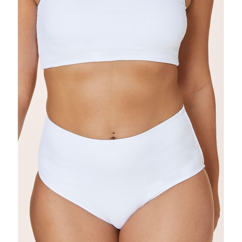 The High Waist Bikini Bottom – Ribbed – White