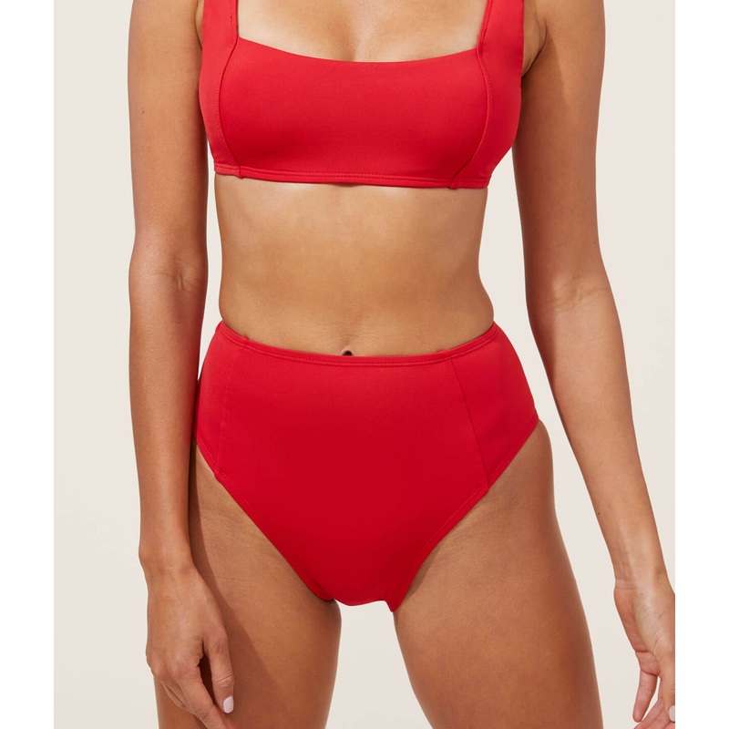 The High Waist Cheeky Bikini Bottom – Eco Nylon – Cherry Red
