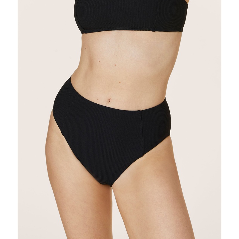 The High Waist Cheeky Bikini Bottom – Eco Ribbed – Black