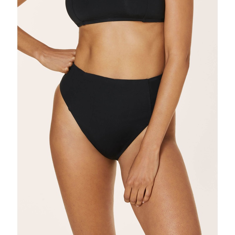 The High Waist Cheeky Bikini Bottom – Flat – Black