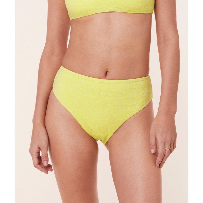 The 90s High Waist Bikini Bottom – Floral Lace – Limeade