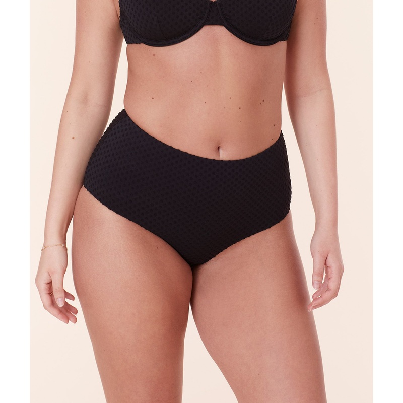 The High Waist Bikini Bottom – Terry Dot – Black