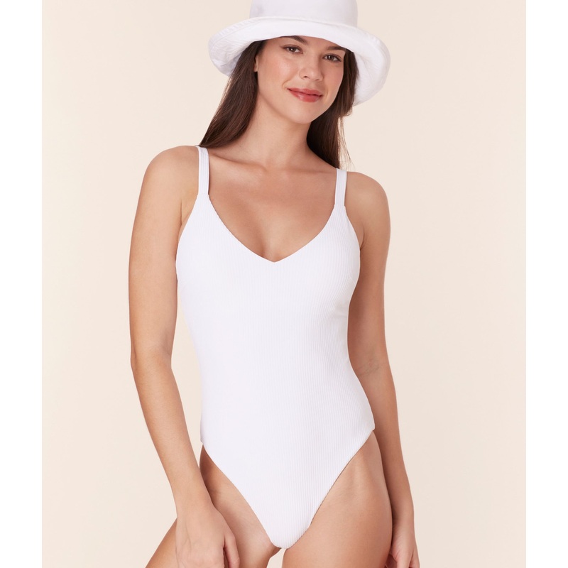 The Marco One Piece – Eco Ribbed – White – Long Torso