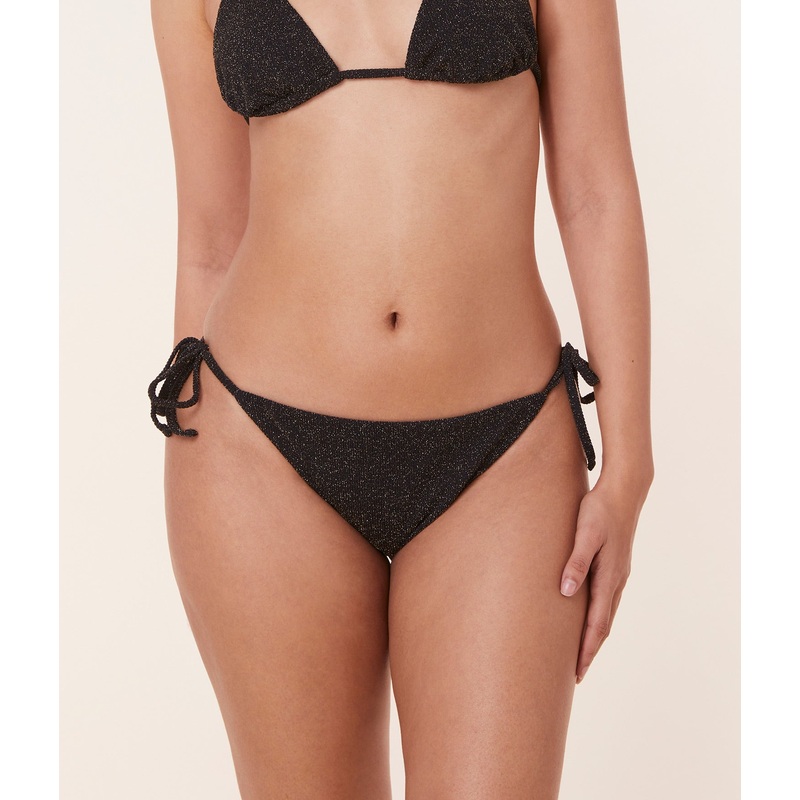 The String Bikini Bottom – Lurex Rib – Black