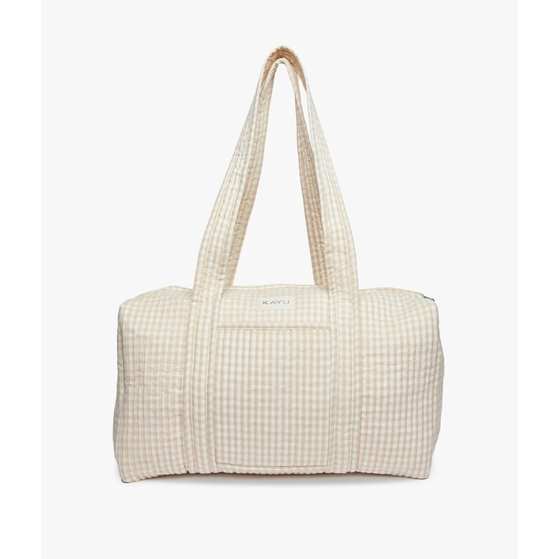 Daphne Travel Weekender Zip Tote Bag – Beige Gingham – Kayu