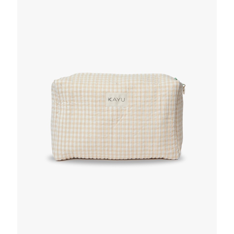 Elsie Travel Case Zip Pouch Bag – Beige Gingham- Kayu