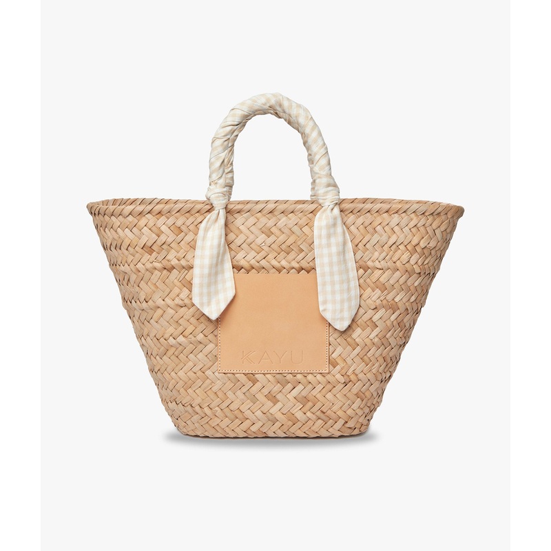 Marlow Straw Scarf Tote Bag – Beige Gingham – Kayu