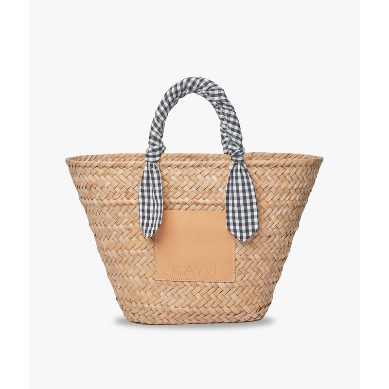 Marlow Straw Scarf Tote Bag – Black Gingham – Kayu