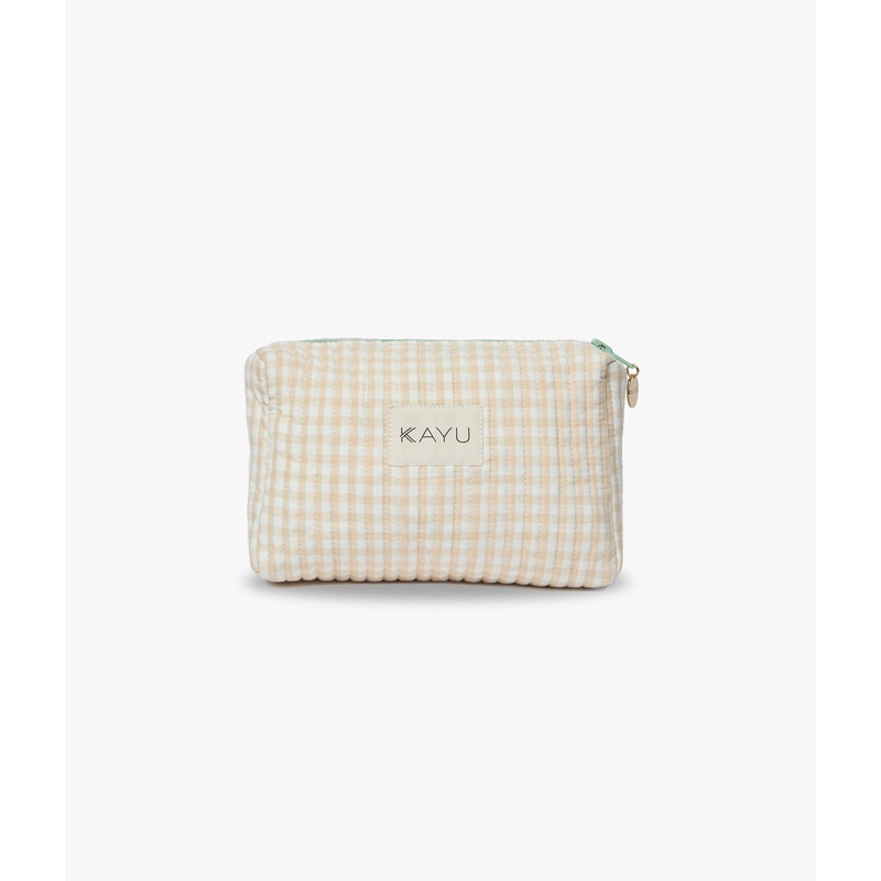 Mini Elsie Travel Case Zip Pouch Bag – Beige Gingham – Kayu