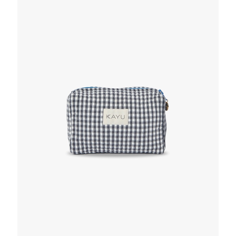 Mini Elsie Travel Case Zip Pouch Bag – Black Gingham – Kayu