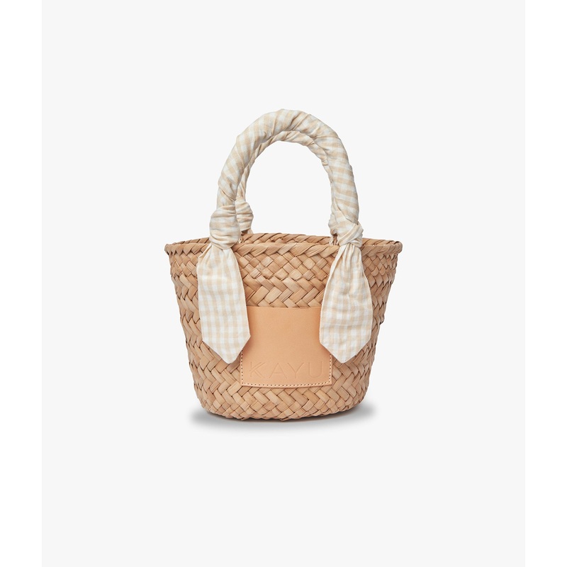 Mini Marlow Straw Scarf Tote Bag – Beige Gingham – Kayu