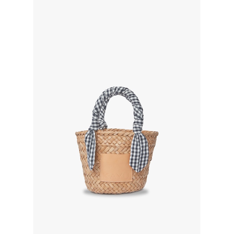 Mini Marlow Straw Scarf Tote Bag – Black Gingham – Kayu