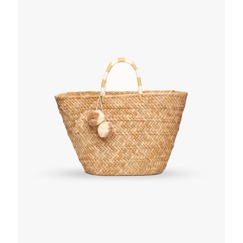 Oversized St Tropez Pom Pom Tote – Natural – Kayu