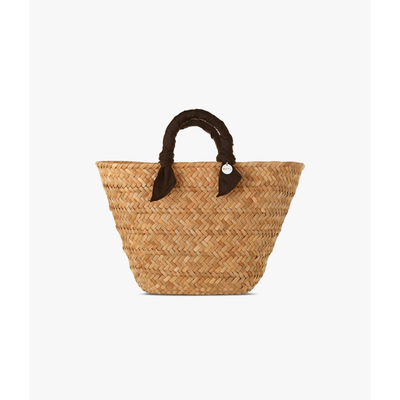 Rosie Woven Straw Ribbon Handle Tote – Black – Kayu