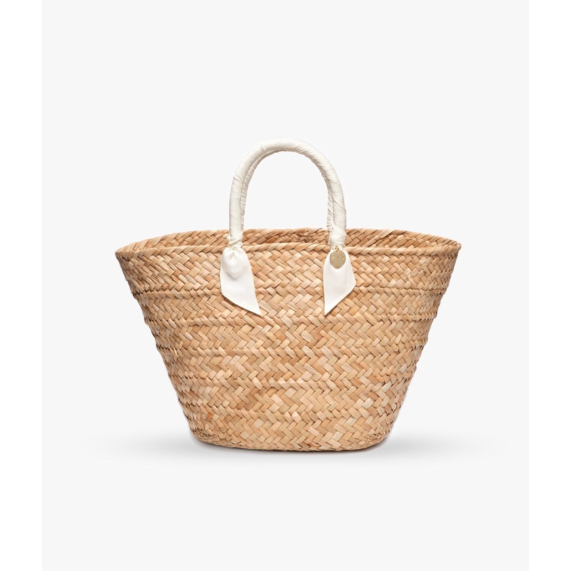 Rosie Woven Straw Ribbon Handle Tote – Ivory – Kayu