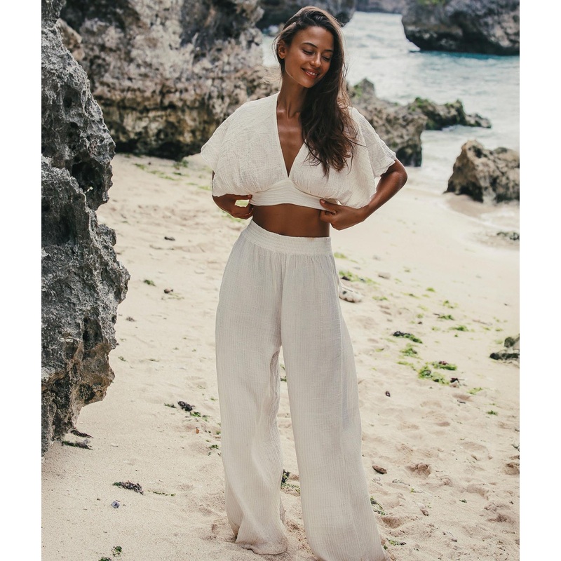 The Handloom Skye Palazzo Pants – Natural With Stripes