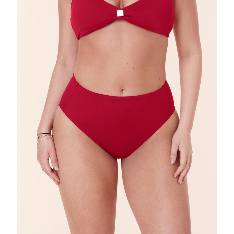 The High Rise Bikini Bottom – Eco Nylon – Garnet