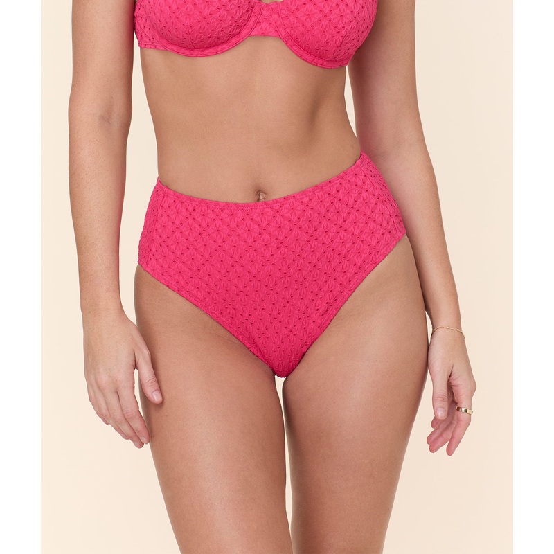 The High Waist Bikini Bottom – Eyelet – Begonia