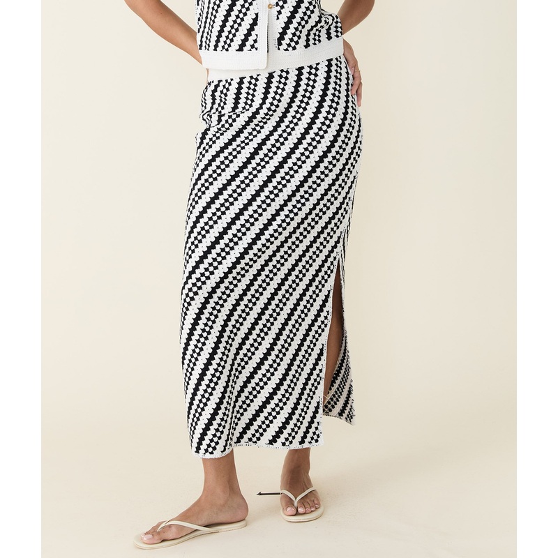 Sands Sweater Skirt – Cotton Crochet – Black – Cream Stripe
