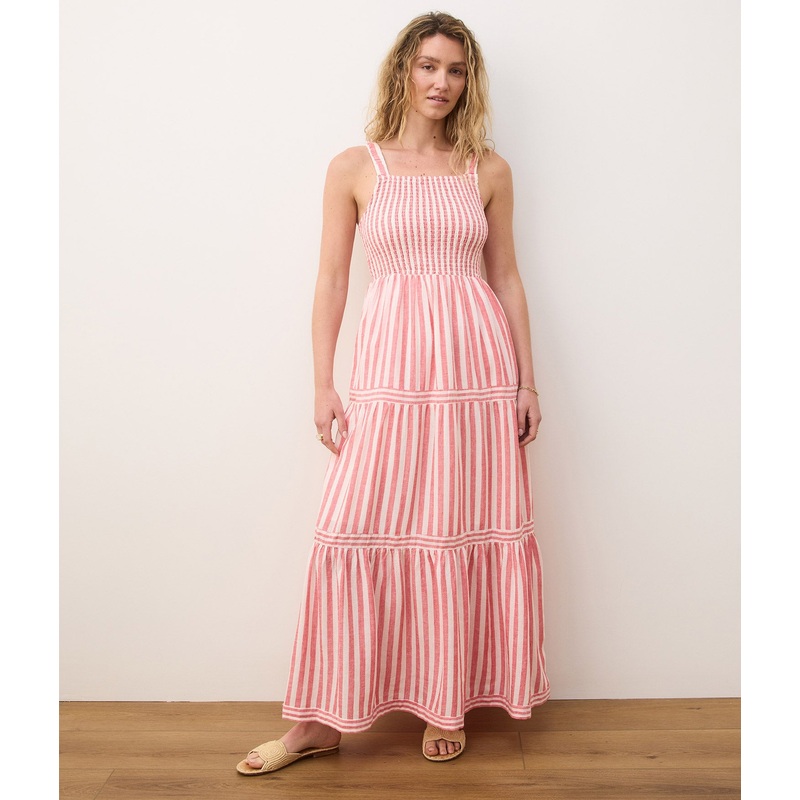 Selene Maxi Dress – Seersucker – Hibiscus/Sand Stripe