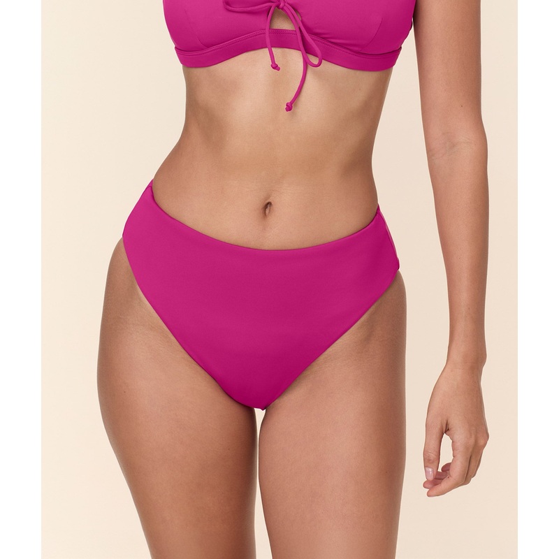 The 90s High Waist Bikini Bottom – Eco Nylon – Fuchsia