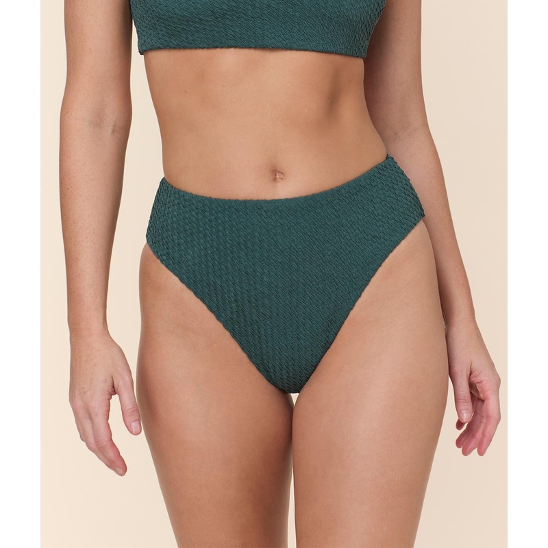 The 90s High Waist Bikini Bottom – Textured Weave – Seaweed