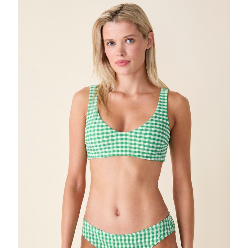 The Delray Bikini Top – Crinkle Gingham – Green Gingham