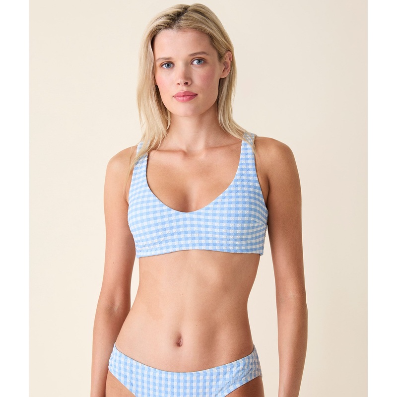 The Delray Bikini Top – Crinkle Gingham – Sky Gingham