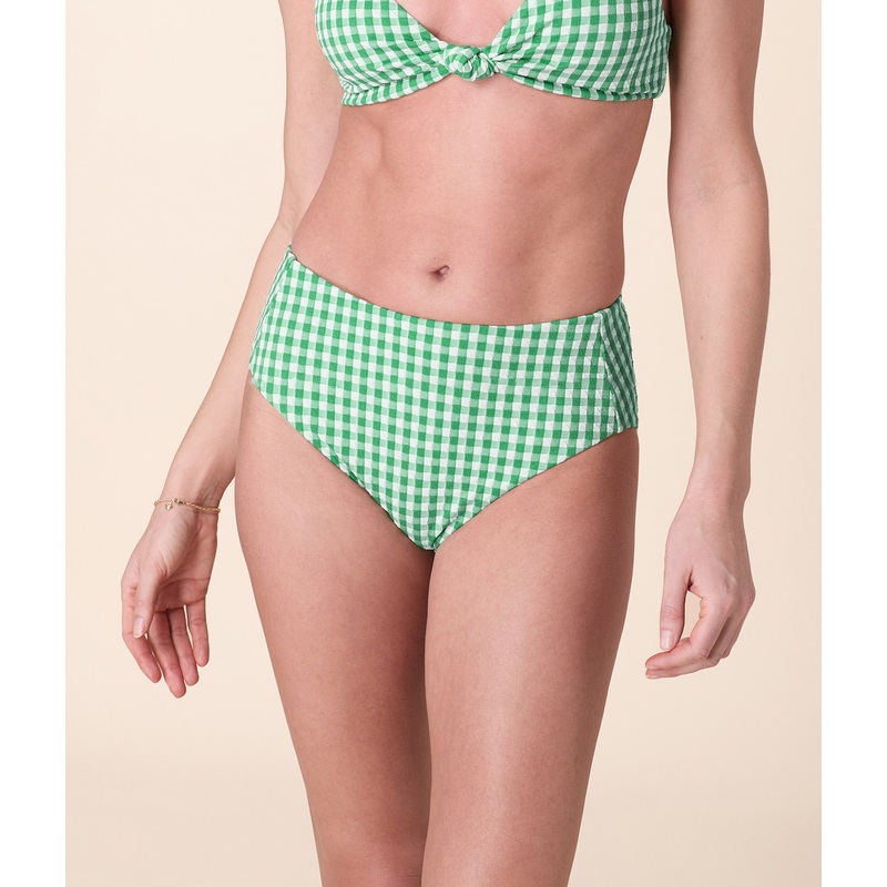 The High Rise Bikini Bottom – Crinkle Gingham – Green Gingham