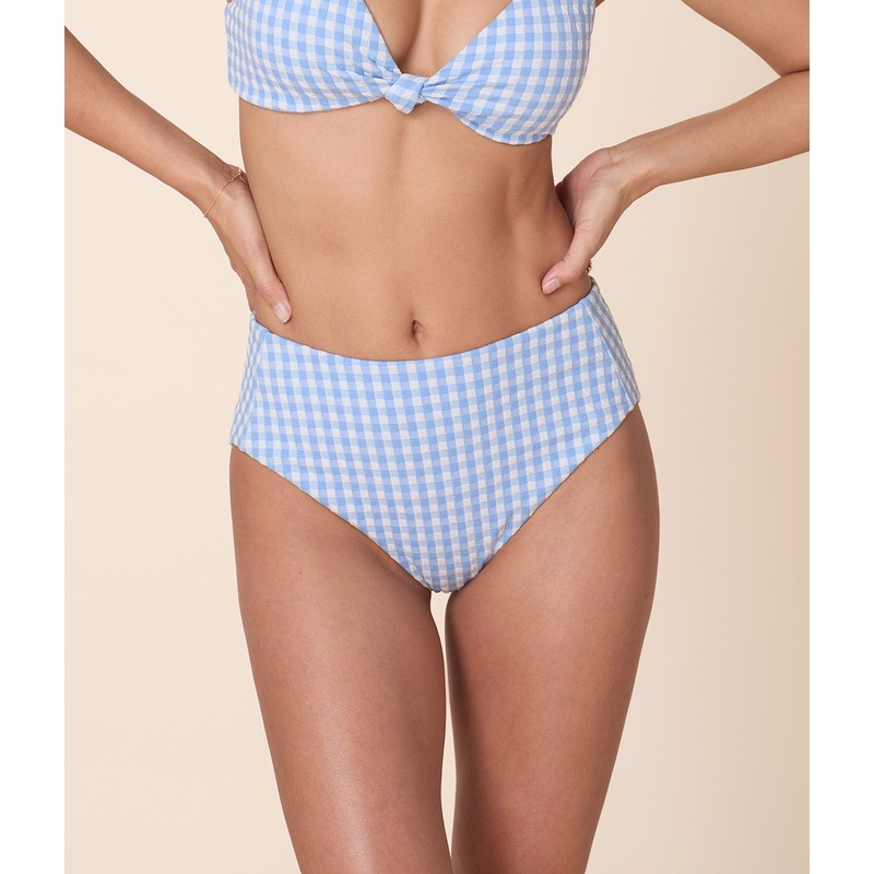The High Rise Bikini Bottom – Crinkle Gingham – Sky Gingham