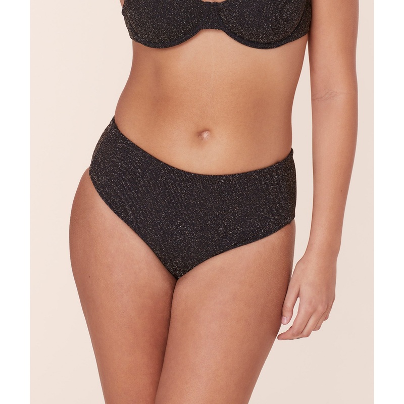 The High Rise Bikini Bottom – Lurex Rib – Black