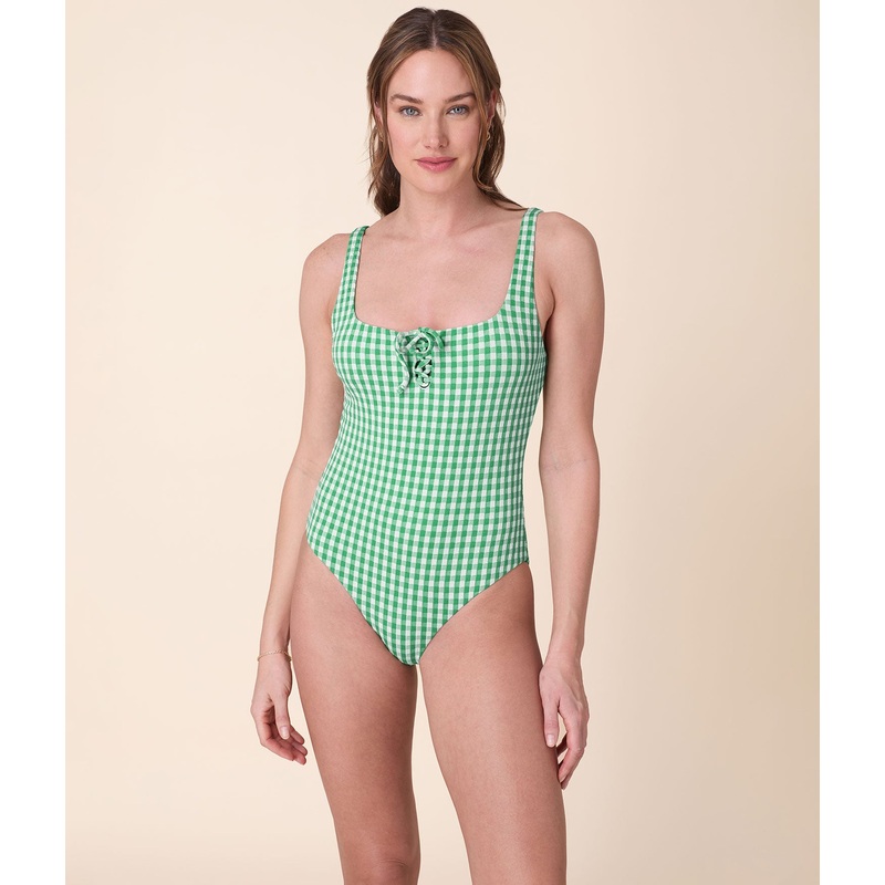 The Macao One Piece – Crinkle Gingham – Green Gingham – Long Torso