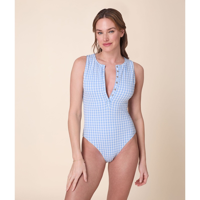 The Malibu One Piece – Crinkle Gingham – Sky Gingham – Classic