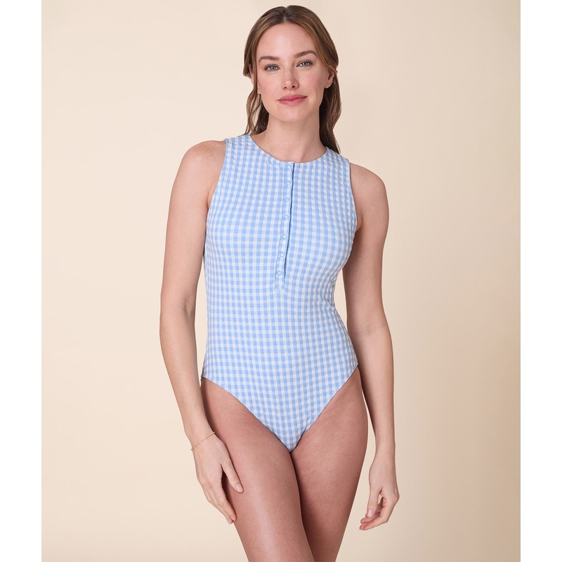 The Malibu One Piece – Crinkle Gingham – Sky Gingham – Long Torso