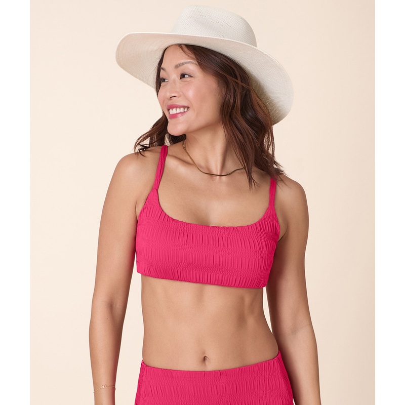 The Maui Bikini Top – Smocked – Bright Begonia