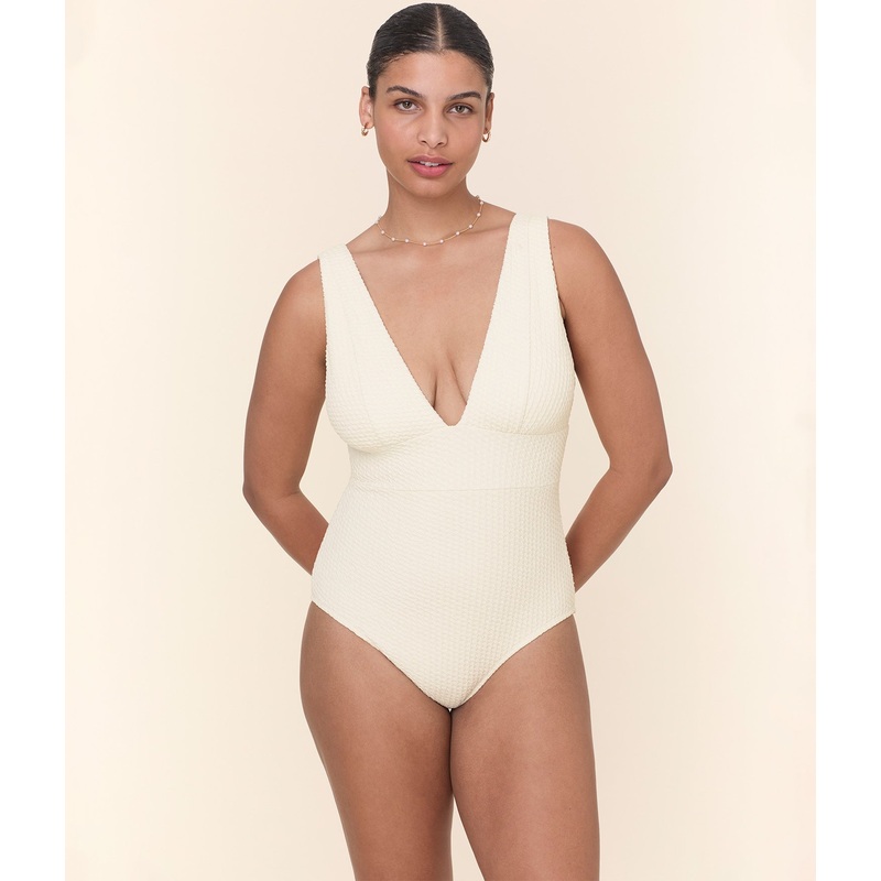 The Mykonos One Piece – Textured Weave – Gardenia – Long Torso