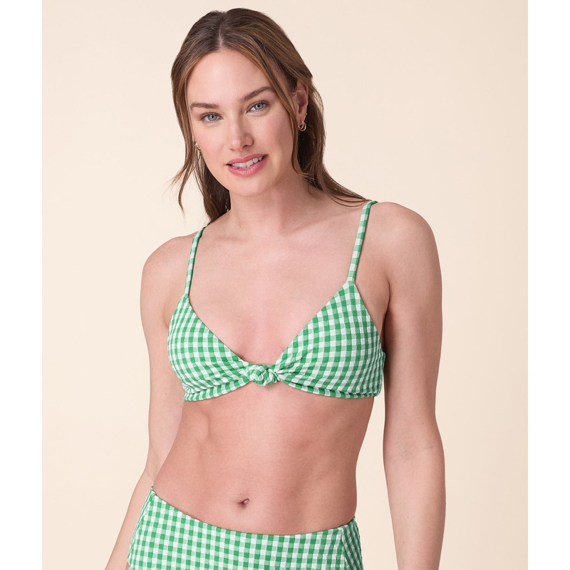 The Santorini Bikini Top – Crinkle Gingham – Green Gingham