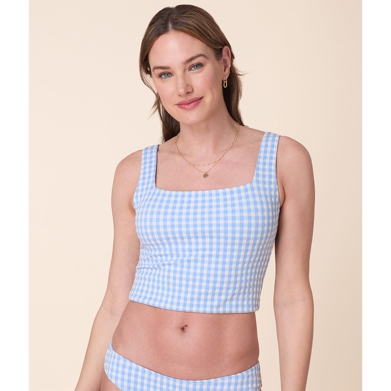 The Siren Swim Tank – Crinkle Gingham – Sky Gingham